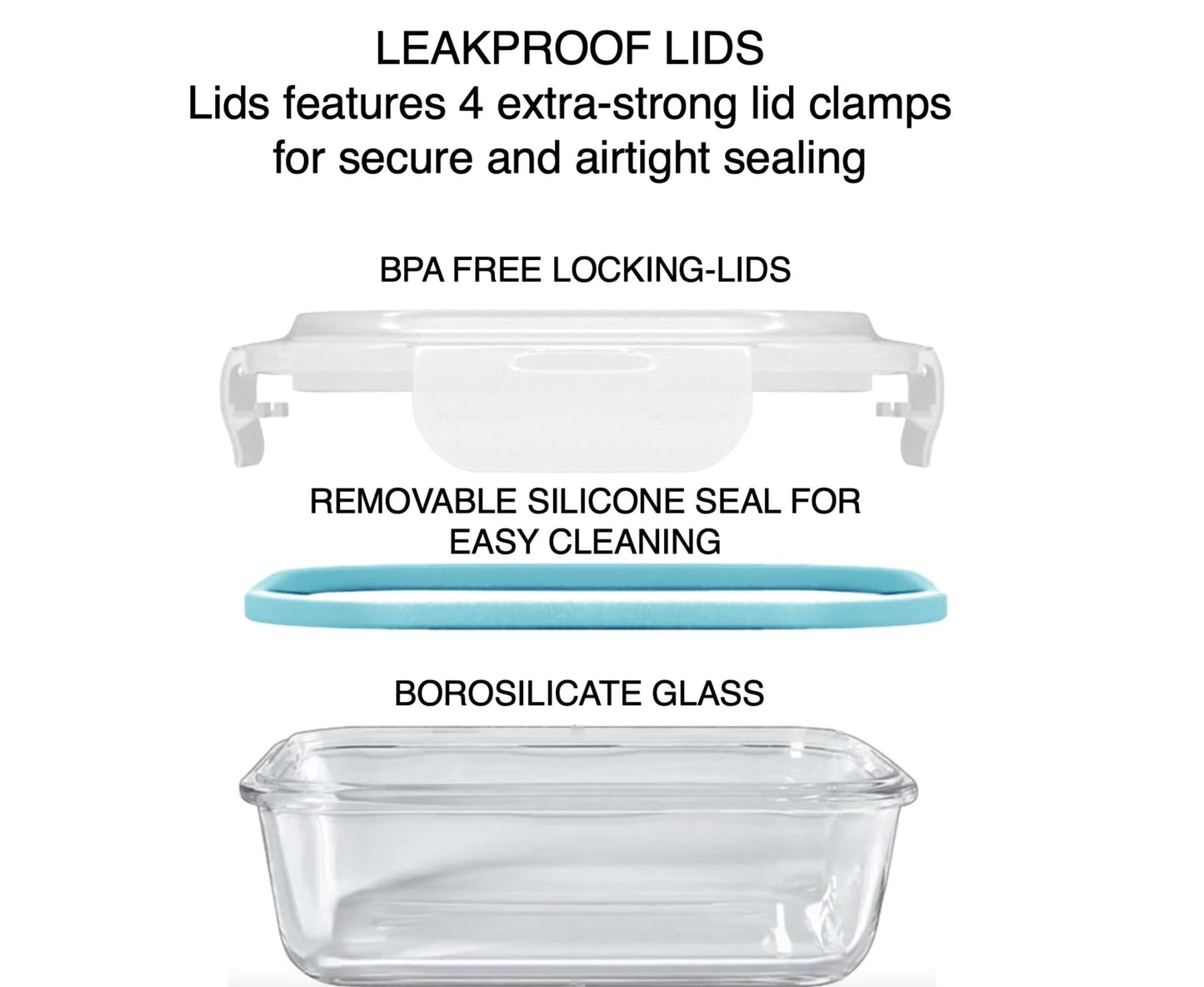 10-Piece Glass Food Storage Containers with Airtight Locking Lids (5 Containers + 5 Lids)