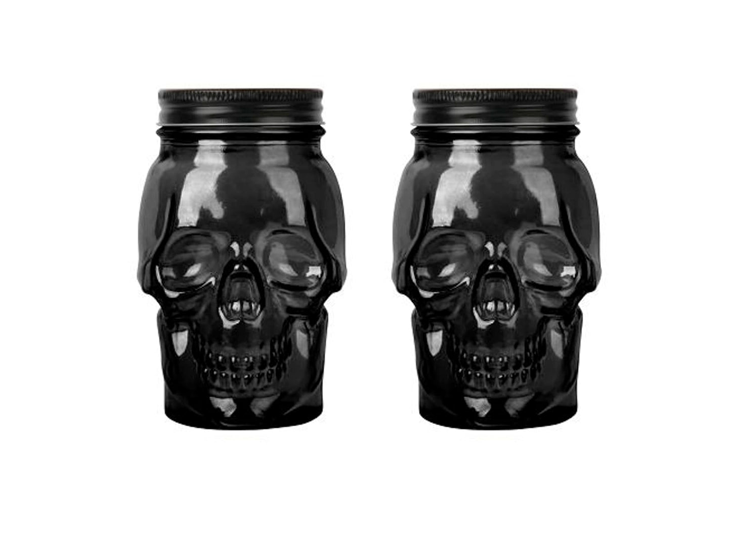 Skull Mason Jar with Lid, 4-Piece Set (2 skull Mason Jars & 2 Lids) 42oz, Black