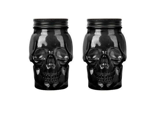 Skull Mason Jar with Lid, 4-Piece Set (2 skull Mason Jars & 2 Lids) 42oz, Black