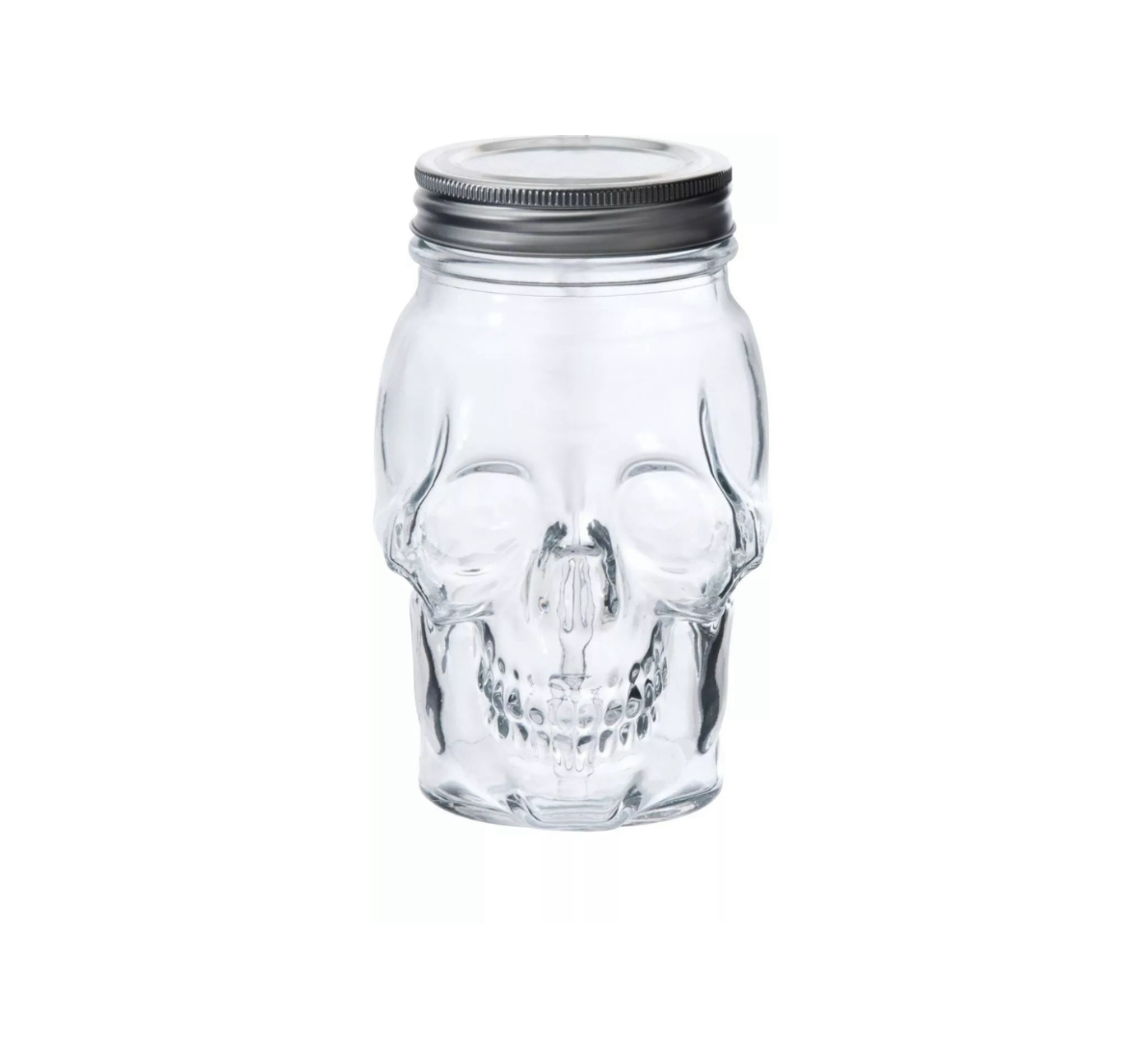 Skull Mason Jar with Lid, 4-Piece Set (2 skull Mason Jars & 2 Lids) 16oz, Clear