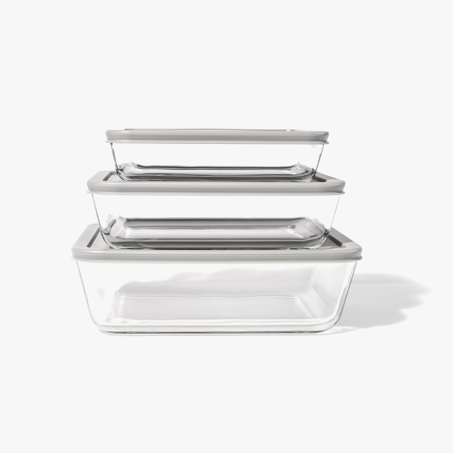 Glass Food Storage Containers - 6 Piece (3 Containers + 3 Lids) Rectangular Nesting Space-Saving Set