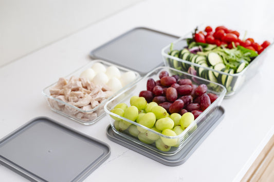 Glass Food Storage Containers - 6 Piece (3 Containers + 3 Lids) Rectangular Nesting Space-Saving Set